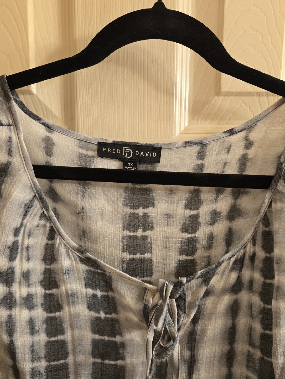 Fred David Black and White Tie-Neck Blouse